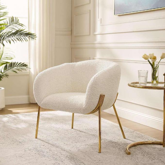 Soft Velvet Modern Single Seater Chair Anti Fading White Color 0