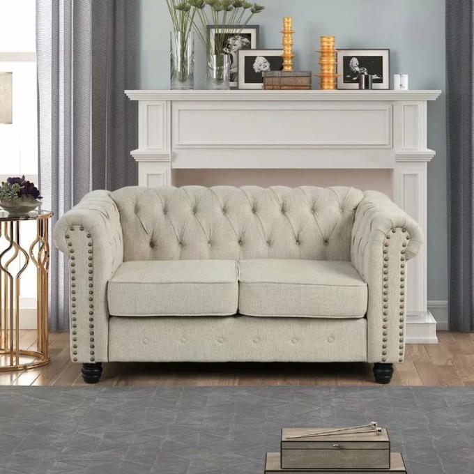 Chesterfield arm 3+2+1 seater sofa set with button tufted design light Grey Color Linen fabric Sofa for living room 3
