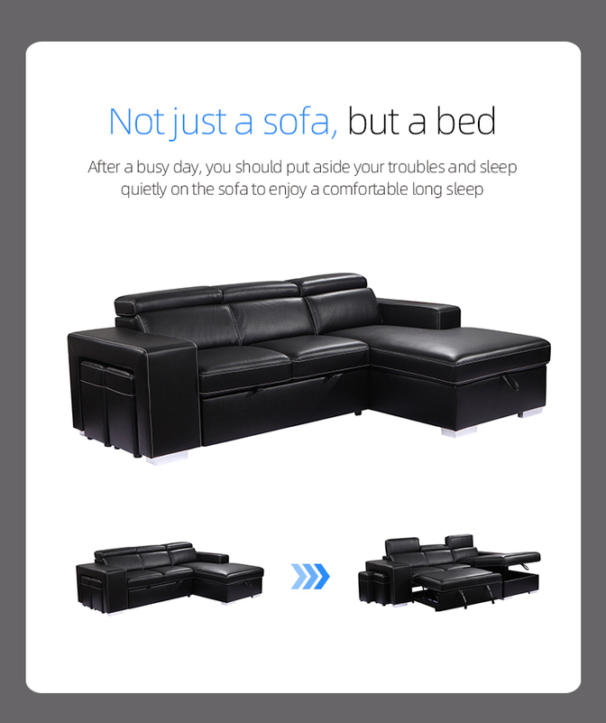 High quality L shape PU leather sofa bed 2 seats Europe designs modern sofas for living room furniture 1