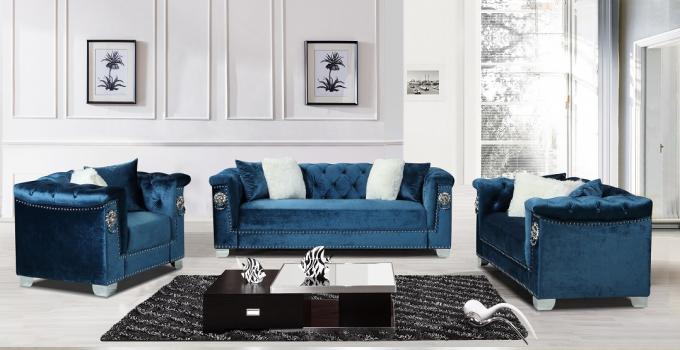 Wholesale Custom Living Room Furniture Chesterfield Tufted Velvet Fabric Sofa Set 1+2+3 Seater  Living Room Sofa 3