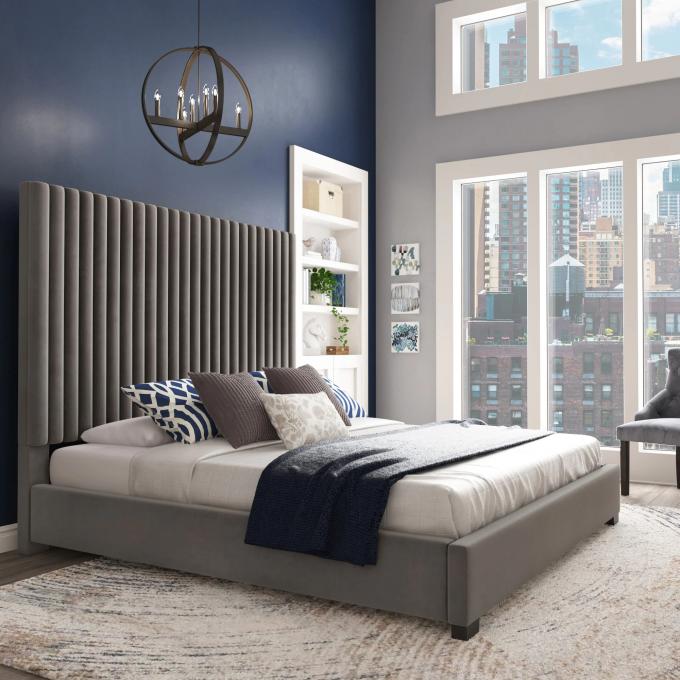 New Arrival Modern North America style Bed Queen Size King size upholstered beds High velvet headboard fame for Hotel 1