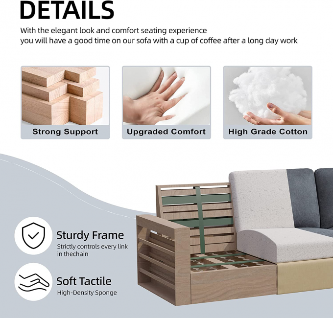 Apartment Modular Sectional Couch L Shaped Stain Resistant Convertible 3