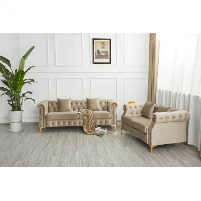 Light tufted Luxury Beige Sofa Set Furniture Velvet 1 2 3 Seat Honeycomb Stainless Steel Living Room Sofas For Home Hote 4