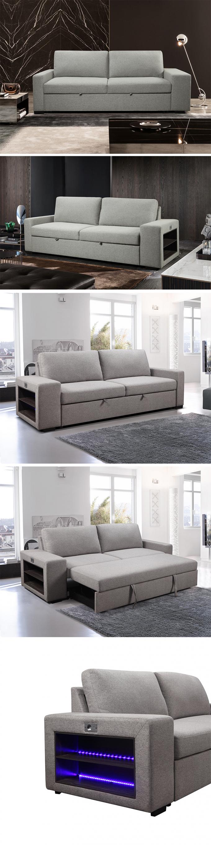 Furniture Factory new design luxury 3 seater living room sofa linen fabric customized sofa bed with shelf and light 2