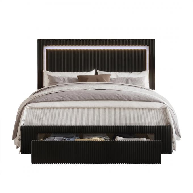 Latest modern design bed set LED Glow Headboard storage drawer Queen size comforter luxury bed for Apartment Hotel and B 4