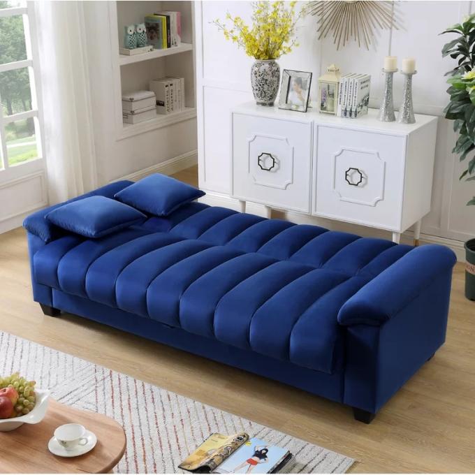 Large loading easy to hand-assembled Loveseat Sleeper blue velvet hotel reconfigurable sofa bed with storage 4