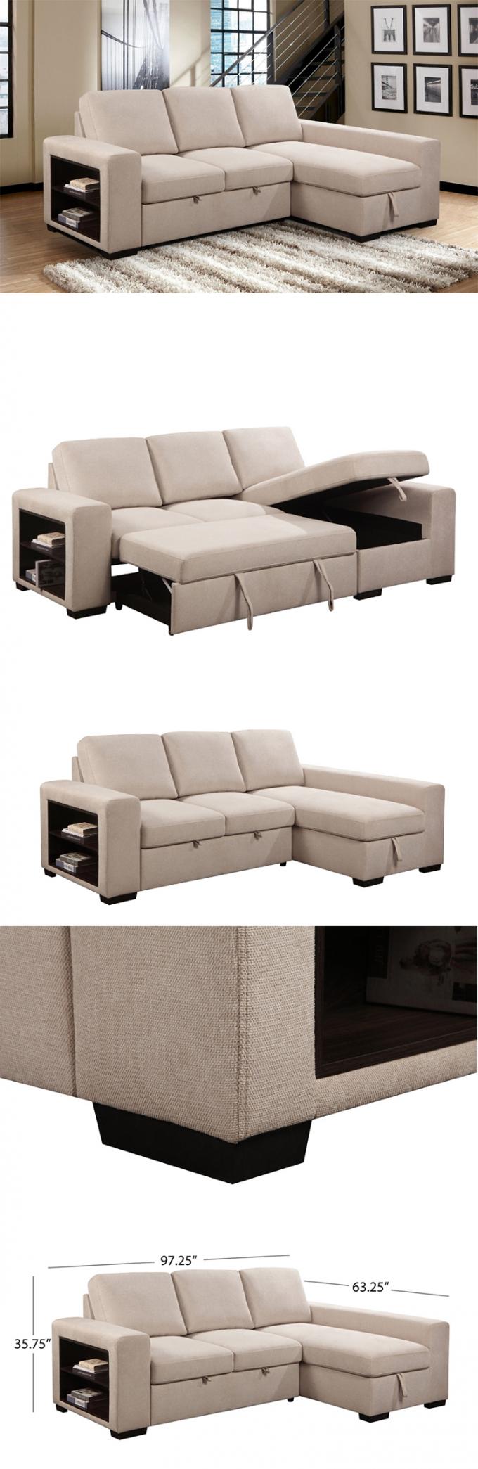 OEM/ODM Furniture factory new living room sofa belt locker linen fabric customized sofa bed with pull out bed and shelf 2