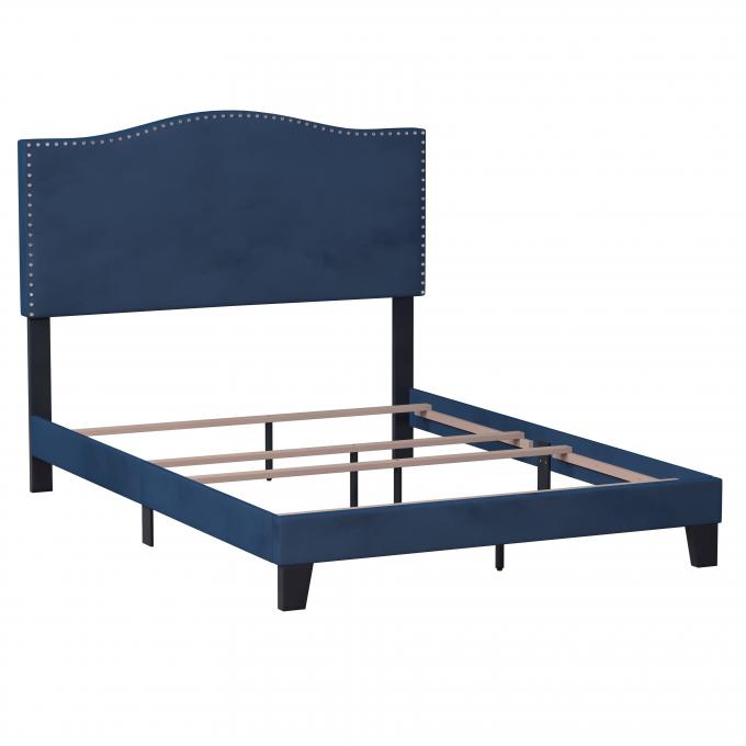 Most Popular bed furniture Blue velvet color Queen size bed Upholstered panel beds for Hotel Bedroom 4