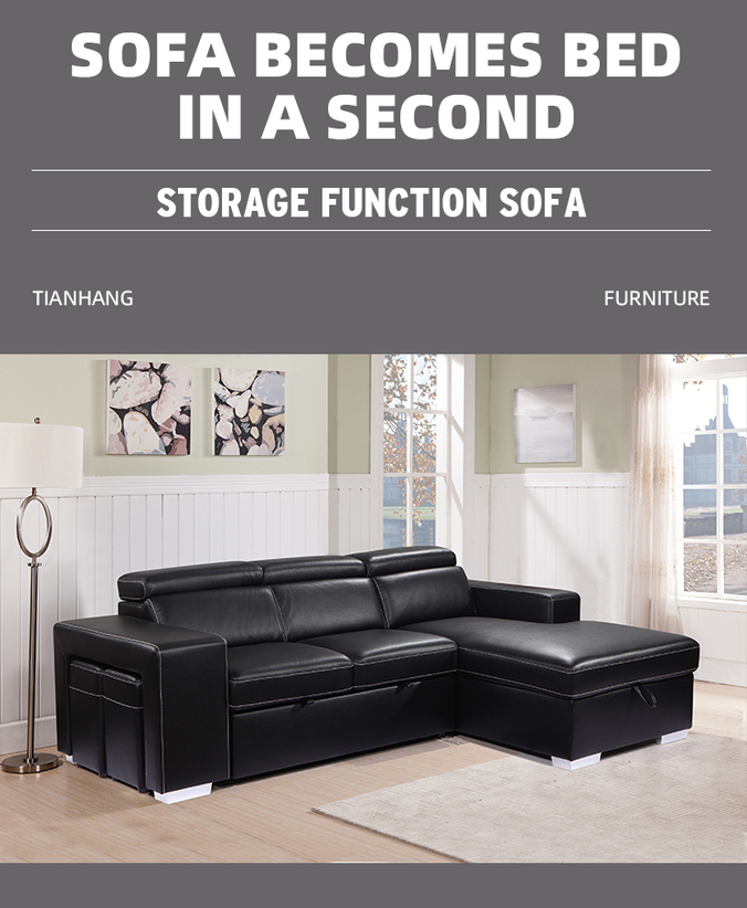High quality L shape PU leather sofa bed 2 seats Europe designs modern sofas for living room furniture 0