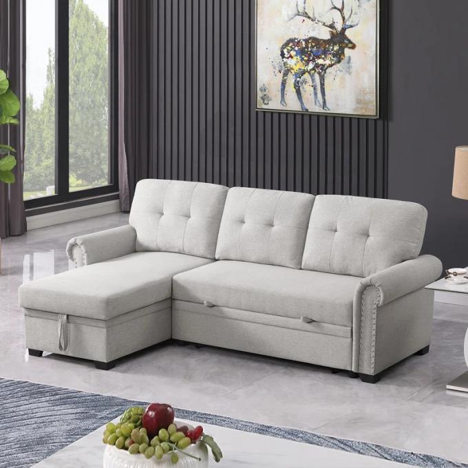 multi-function 2s with bed+chaise with storage light gray linen sofa set bed sofa bed for living room 1