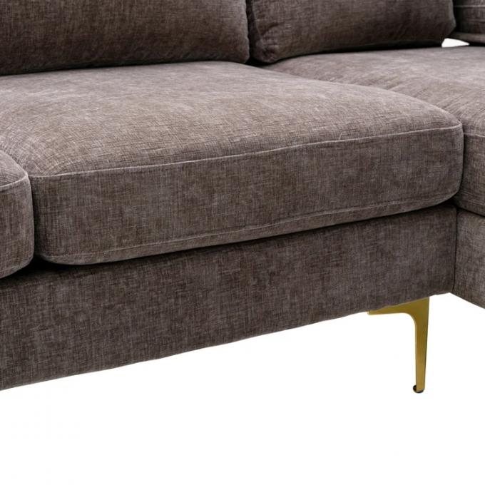 OEM ODM Hot selling 4-Piece Upholstered Sectional gray chenille l shaped sofa set living room furniture with gold metall 4
