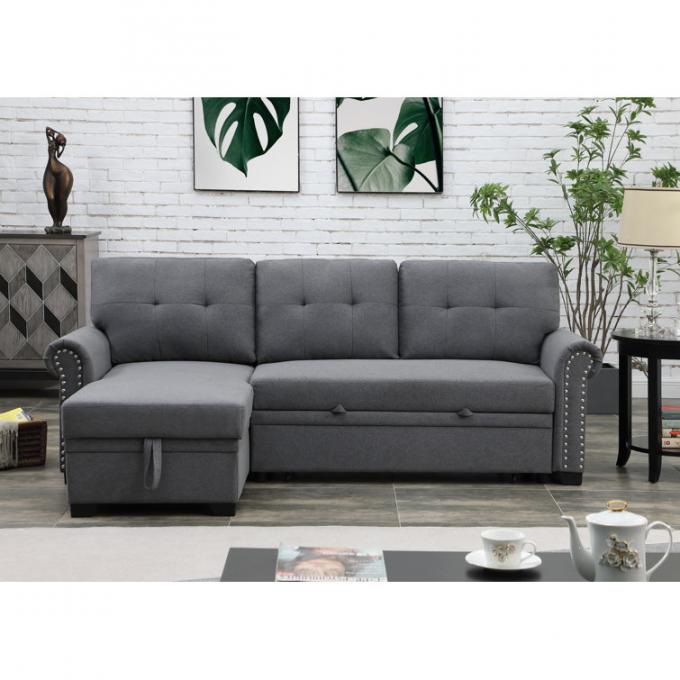 Cara furniture Living room furniture set sofa bed BEIGE Linen Upholstered Reversible L shape Sofa Bed 0