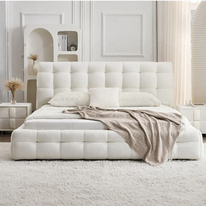 OEM/ODM Furniture Factory direct sales latest cream lambwool bread pattern hotel beds twin bed king bed queen bed 3