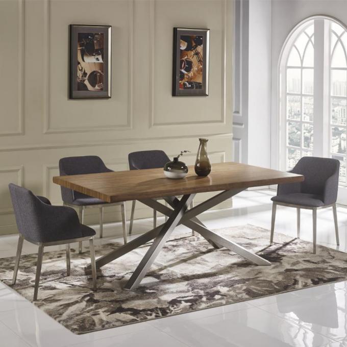 HighQuality Modern Metal Frame Solid Wood Design Living Room Furniture DiningTable 0
