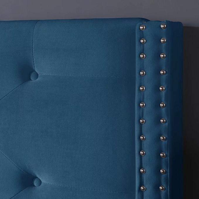 Modern button tufts nail design Blue color Minimalist and luxurious luxury bed King size for Bedroom Hotel and Apartment 4
