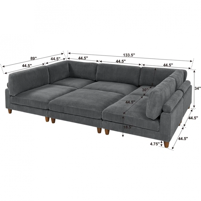 Guangdong removable backcushion Chair+armless chair+Corner Chair+ottoman Dark Green Corduroy sectional modular sofa bed 1