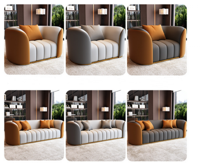 Combination of colors napa leather 1+2+3+4 sectional couch Curved back sitting living room furniture modern sofas set 2