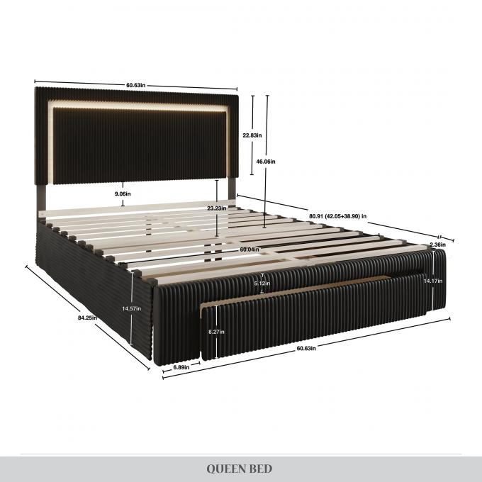 Latest modern design bed set LED Glow Headboard storage drawer Queen size comforter luxury bed for Apartment Hotel and B 5