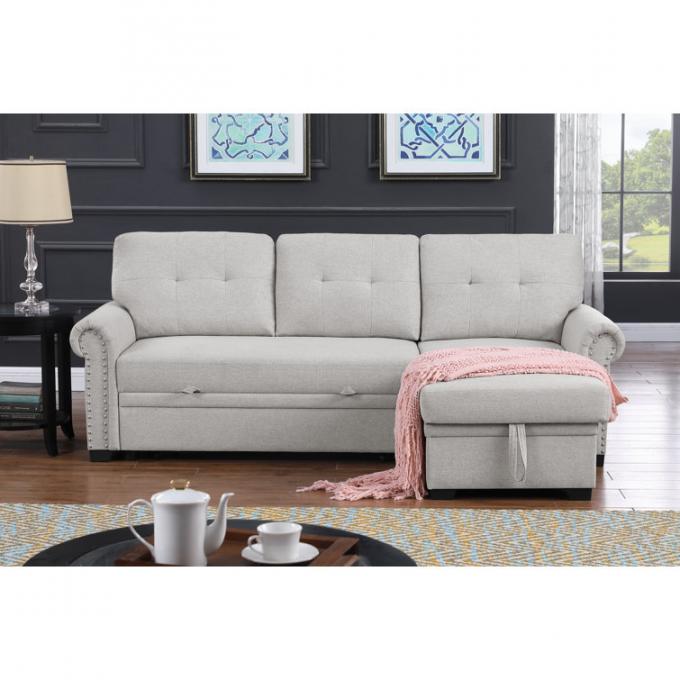 Cara furniture Living room furniture set sofa bed BEIGE Linen Upholstered Reversible L shape Sofa Bed 3