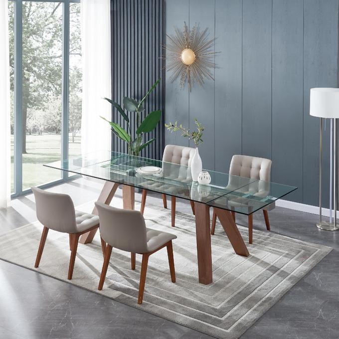 Modern Design Living room Furniture Tempered Glass Dinning Spacial Wooden leg Table sets 0