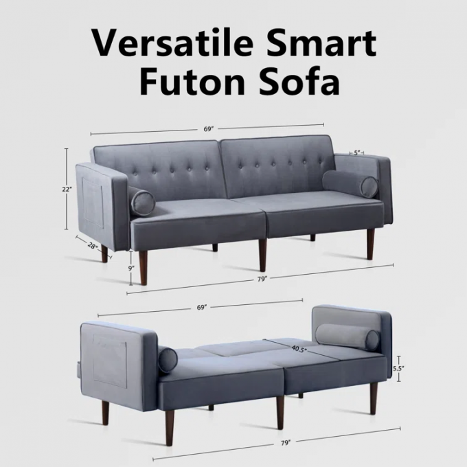 European dual-purpose Upholstered Reversible gray regulable living room sofa bed for small family 1