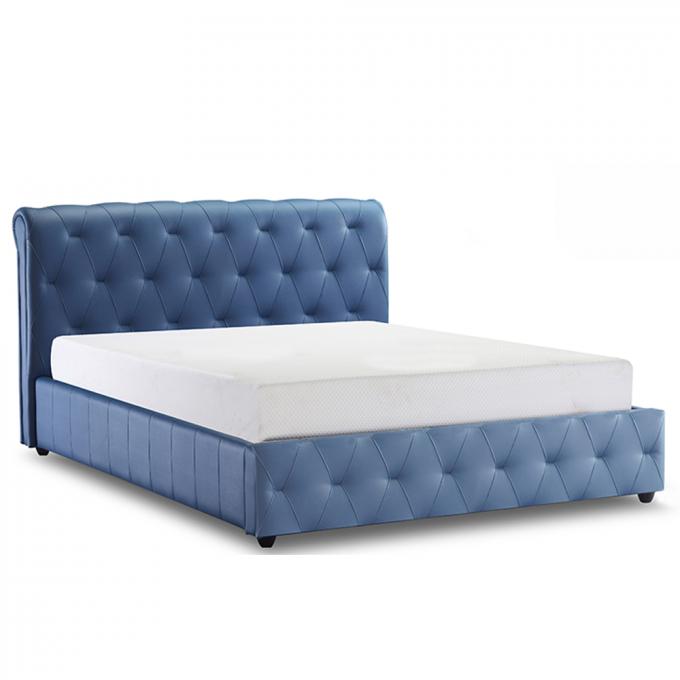 Full Size Ottoman Storage Bed Multi Function Blue White Color 6