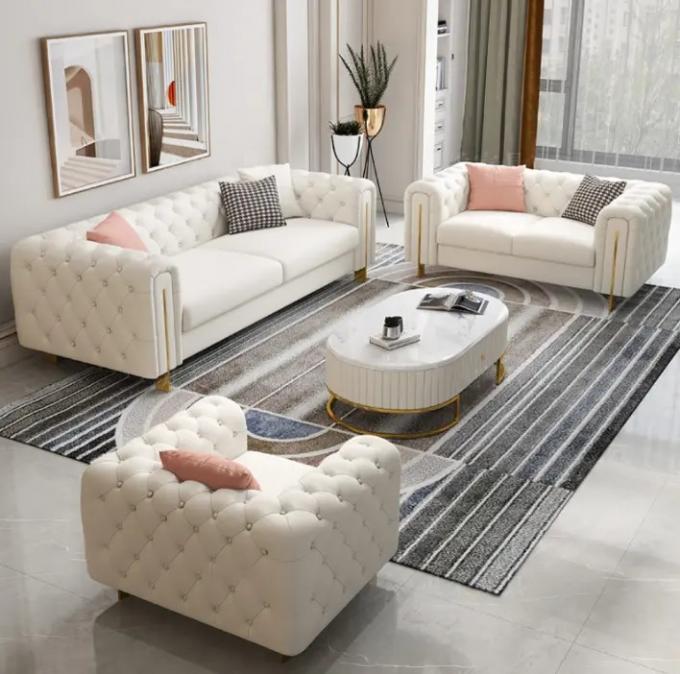 Top grade Dongguan CARA FURNITURE various color gold metal leg tufted velvet gray recliner sofa set 3 2 1 0