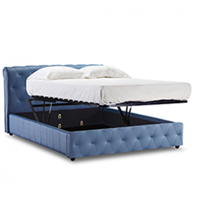 Full Size Ottoman Storage Bed Multi Function Blue White Color 4
