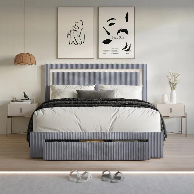 Most popular bed comforter set Velvet Tufted LED Light Platform Storage Bed for Bedroom Apartment and Hotel 1