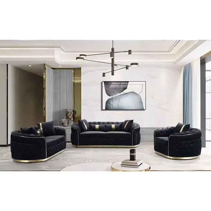 Hot Selling Super modern North America style sofa set 3+2+1 seater Top Grade Quality Gold metal armrest Luxury Sofas 2