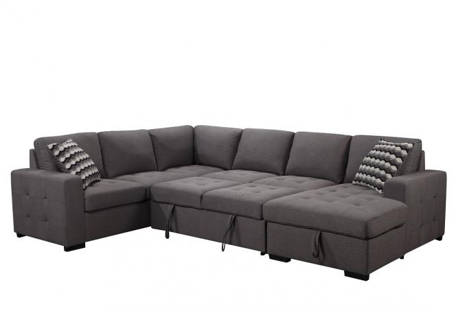 Modern u-shape 2pc seater corner and loveseat w/ pull-out bed drawing room sectional chaise linen fabric sofa set 4