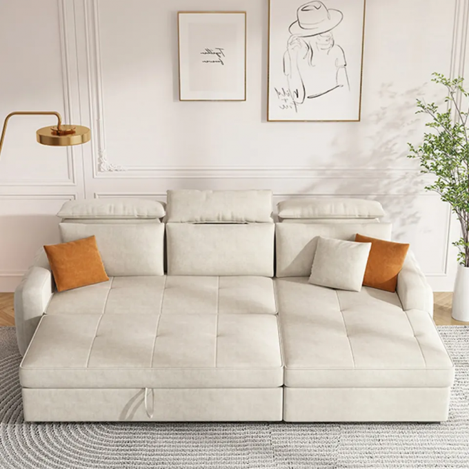 Extendable Apartment Sofa Bed Furniture L Shape 3 Seater Magazine Pocket Put Down Back Frame 3