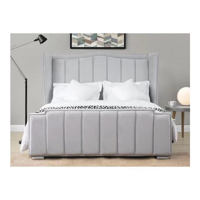 Practical Breathable Grey Velvet Ottoman Bed , Multiscene Double Ottoman Grey Bed 2