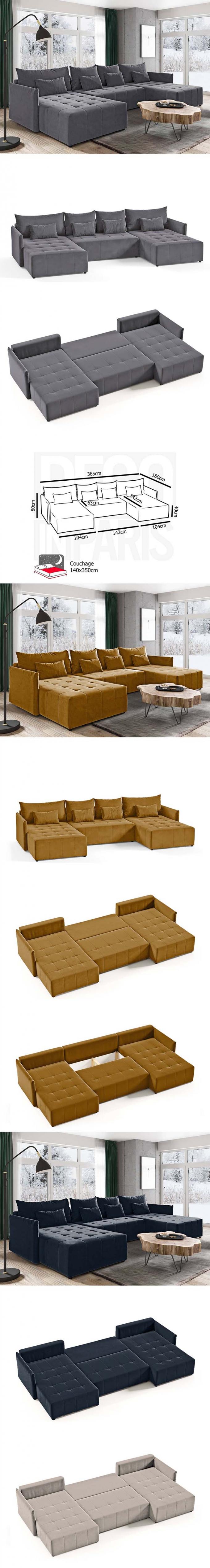 Factory 2023 Latest design Luxury 8 seater living room sofa Velvet fabric with storage convertible sofa bed 1
