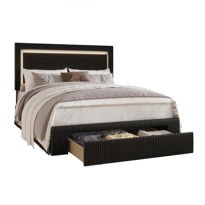 Latest modern design bed set LED Glow Headboard storage drawer Queen size comforter luxury bed for Apartment Hotel and B 3