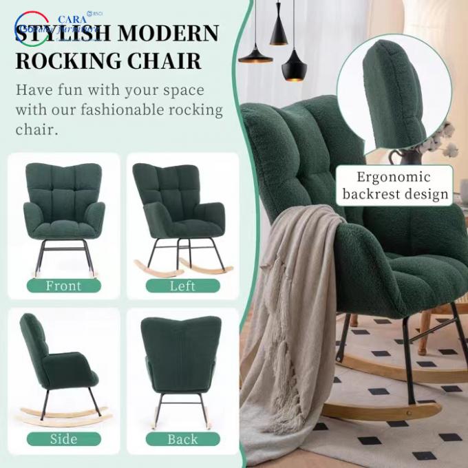 Durable Metal Wood Leg Luxury Fabric Armchairs Modern Furniture Living Room Rocking Chair 5