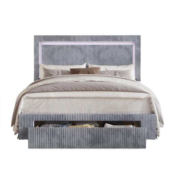 Most popular bed comforter set Velvet Tufted LED Light Platform Storage Bed for Bedroom Apartment and Hotel 2