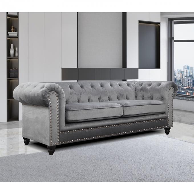 Italian Furniture Modern Queen Sofa Living Room Furniture Velvet Tufted Gray Furniture Sofa Set 3+2 Luxury couch Settee 1