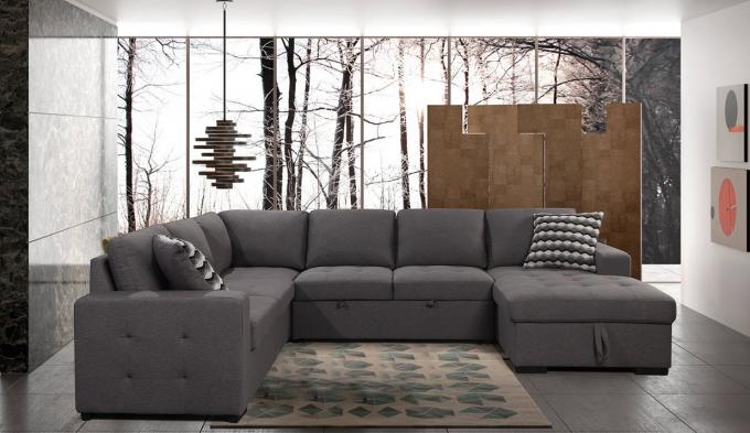 Modern u-shape 2pc seater corner and loveseat w/ pull-out bed drawing room sectional chaise linen fabric sofa set 2