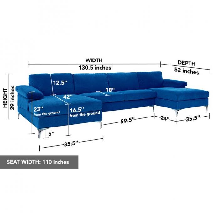 Velvet Chaise Modular Sectional Sofa Anti Abrasion Dark Blue Color 4