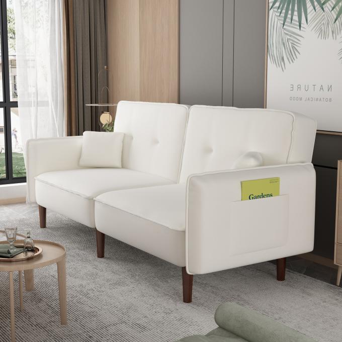 white Loveseat Sofa Convertible leg rest linen Couches Pillows 3seater sofa bed for living room 0