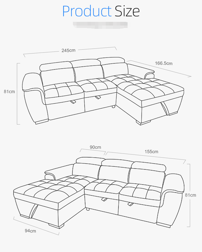 Capri style OEM ODM Factory direct supply modern living room multi-function sofa home furniture L shaped sleeper sofa 4