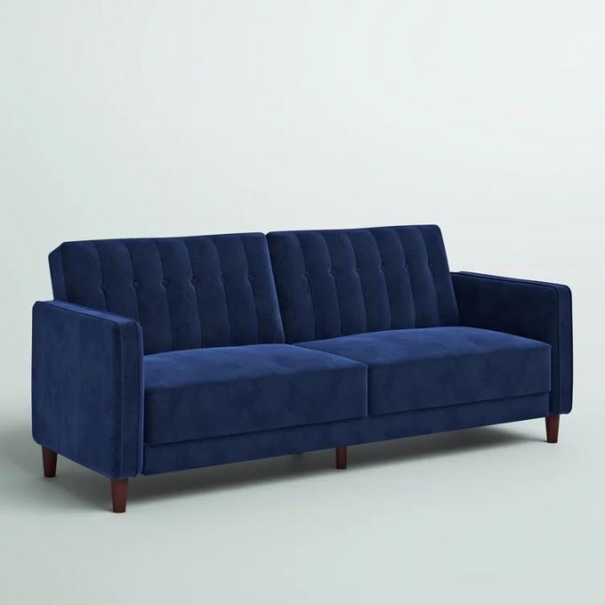Dongguan Cara furniture adjustable backrest headrest blue velvet 3seater sleeper sofa bed love seat 0