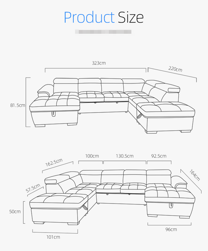 2023 Hot selling living room sofas big corner sectional sofa with chaise lounge sleeping multi-function sofa bed 8