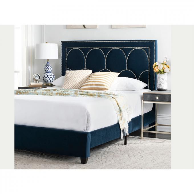Super Modern black color velvet simple style bed set easy assembly bed frame with nail design upholstered beds for Hotel 2