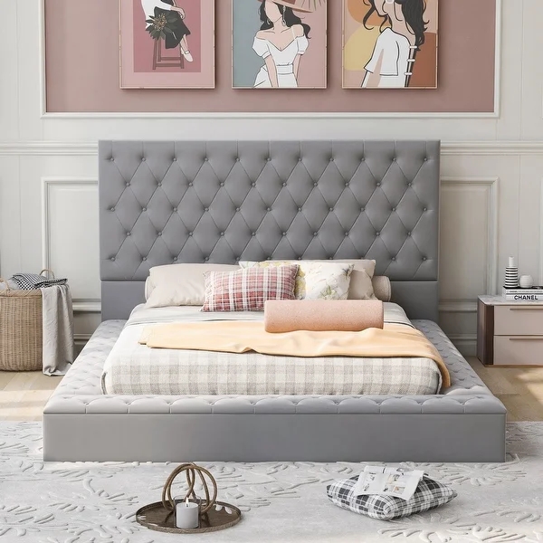 Bed furniture set modern Queen/King size tufts velvet fabric luxury multi functional soft beds for Apartment Hotel  Home 1