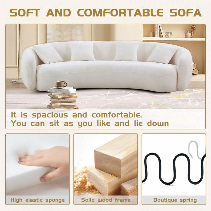 European arc cozy living room sofa modern minimalism cream moon-shaped corner berber fleece Dough sofa 6
