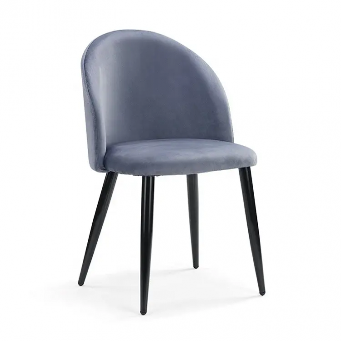Breathable Blue Upholstered Dining Chair Luxury With Metal Legs 2