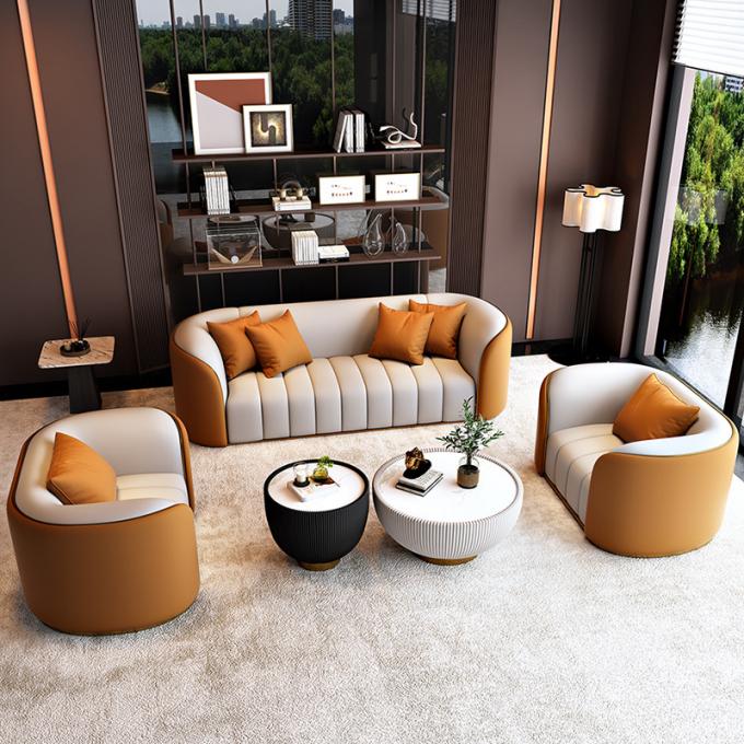 Combination of colors napa leather 1+2+3+4 sectional couch Curved back sitting living room furniture modern sofas set 3