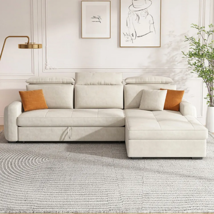 Extendable Apartment Sofa Bed Furniture L Shape 3 Seater Magazine Pocket Put Down Back Frame 4